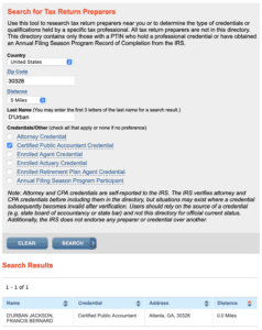 search for tax return preparers